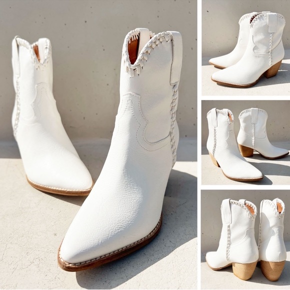 NEW Western Cowboy Whipstitched Ankle Boots
Pointy Toe Block Heel Distress White - Picture 11 of 16